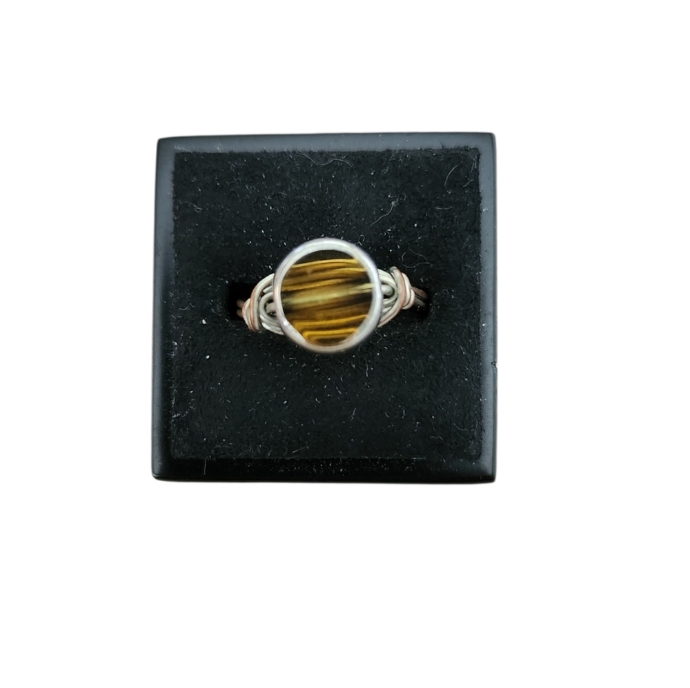 Size 6.5 Tiger's Eye Wire-Wrapped Ring - Brown Stone